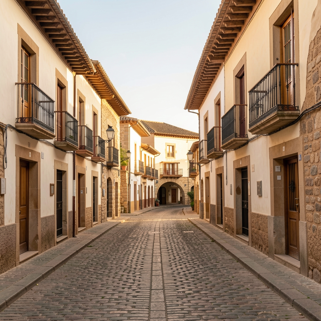 Calle histórica de Cuenca con arquitectura patrimonial y luz suave de la mañana